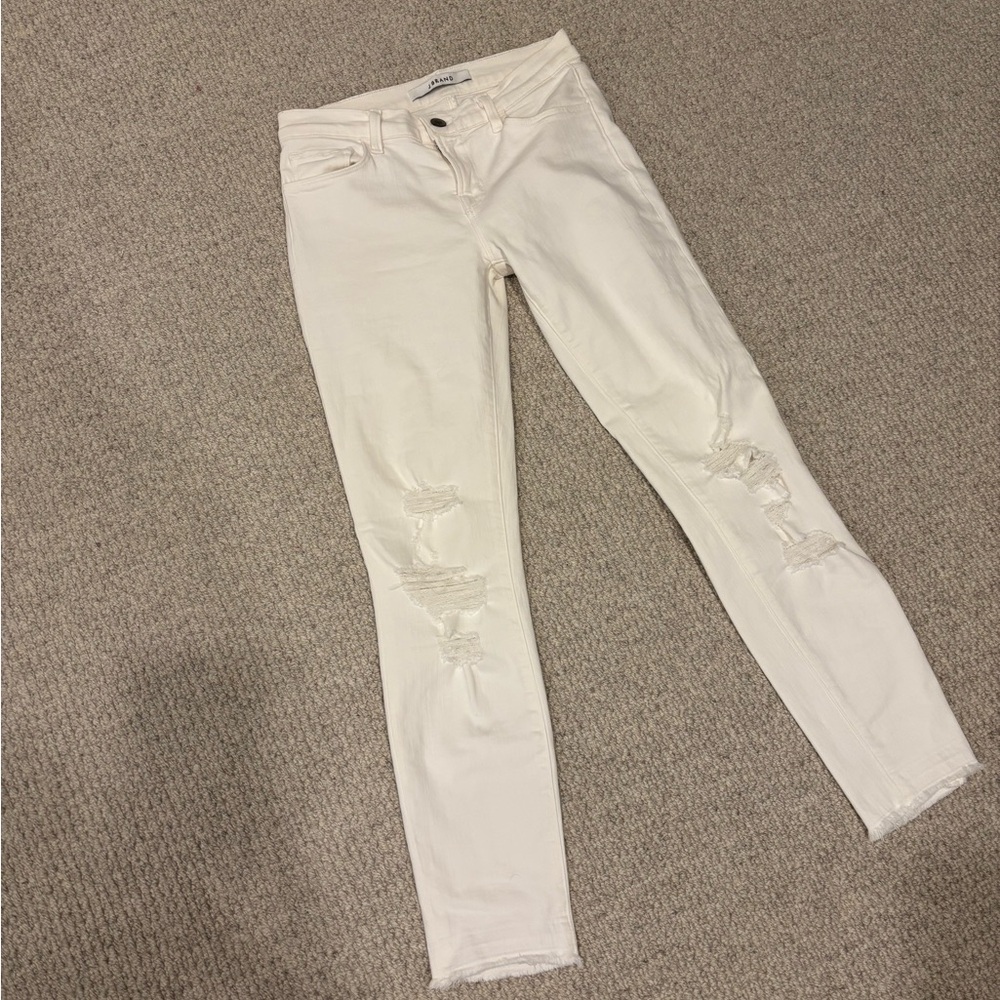 White JBrand skinny ripped cropped Jeans
